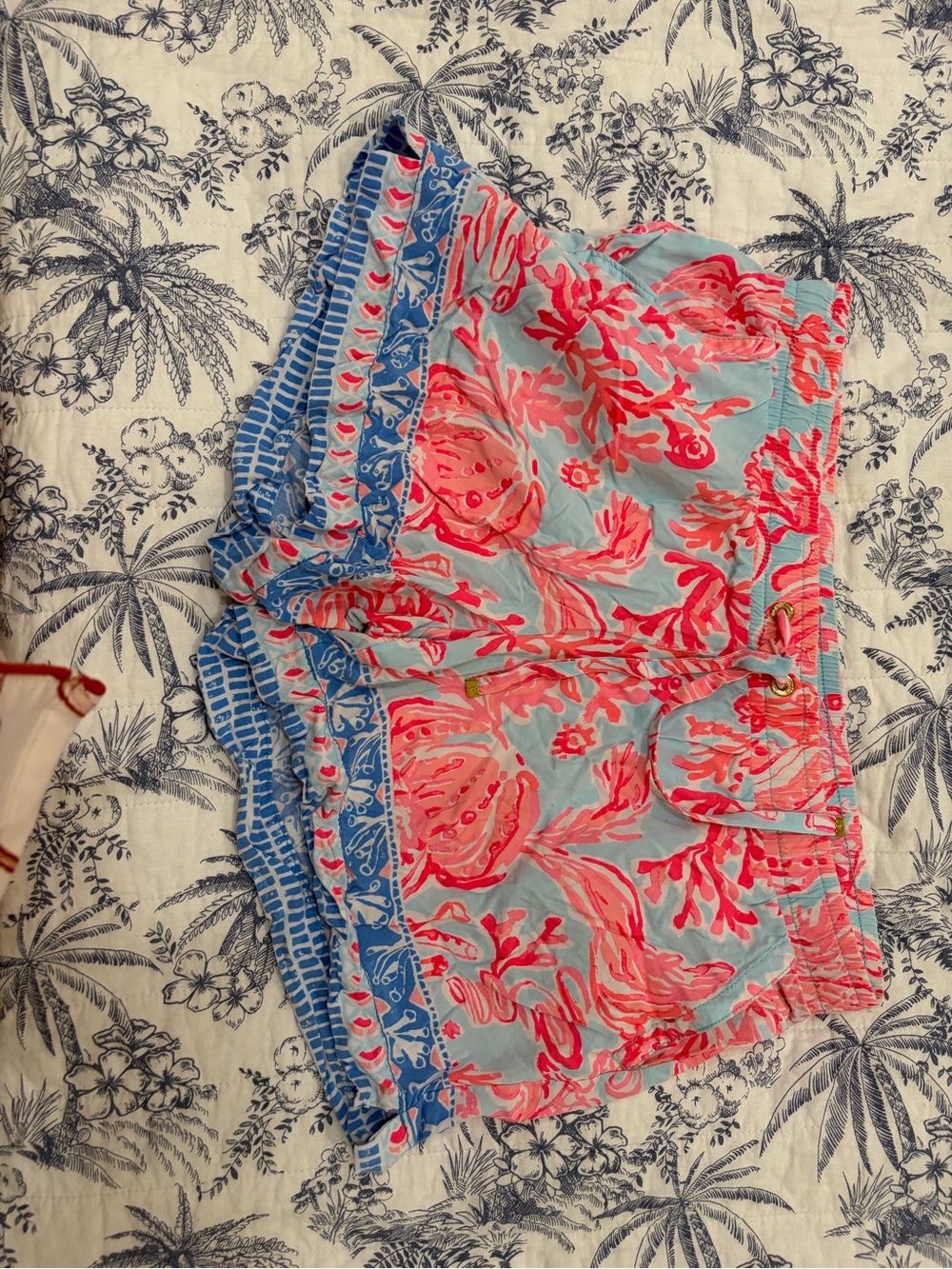 Lilly Pulitzer Ocean Trail Shorts Coral Bay Pink Blue Rayon Drawstring Size: S